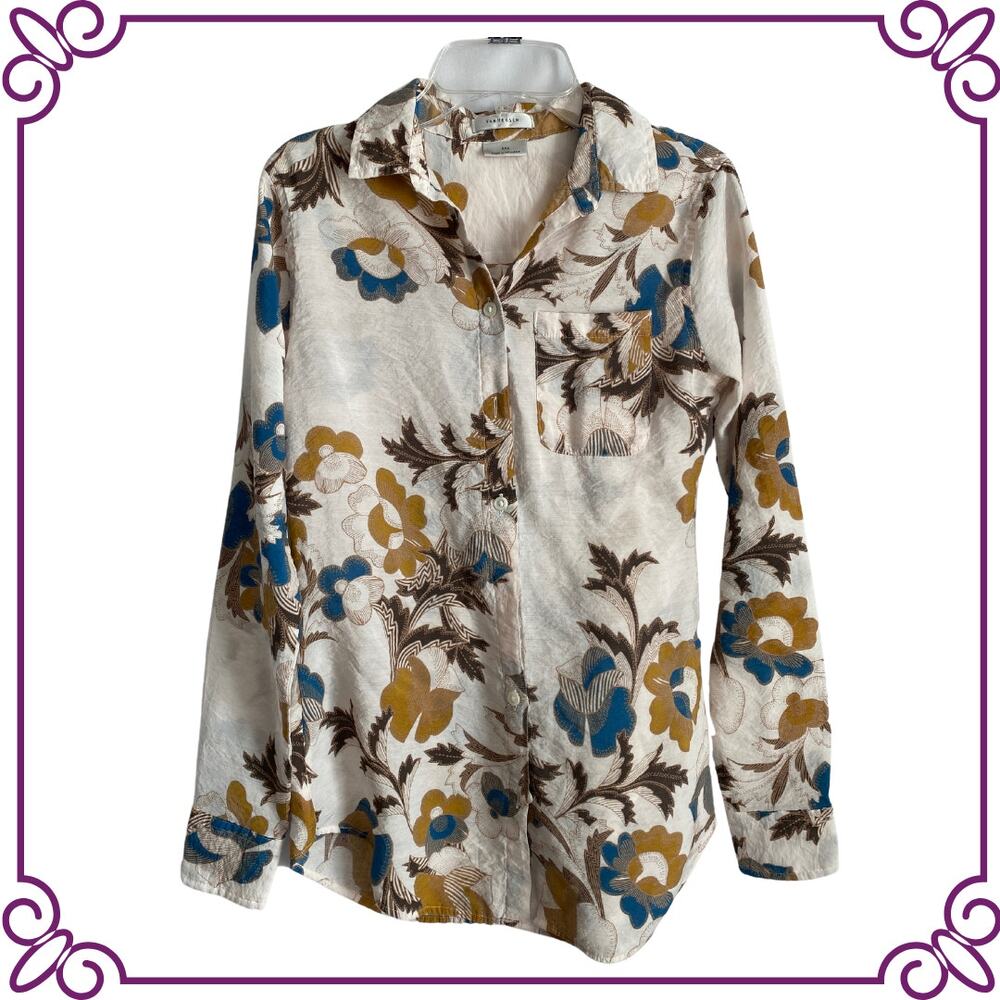 Van Heusen Woman's Floral Fitted Long Sleeve Blouse XXS